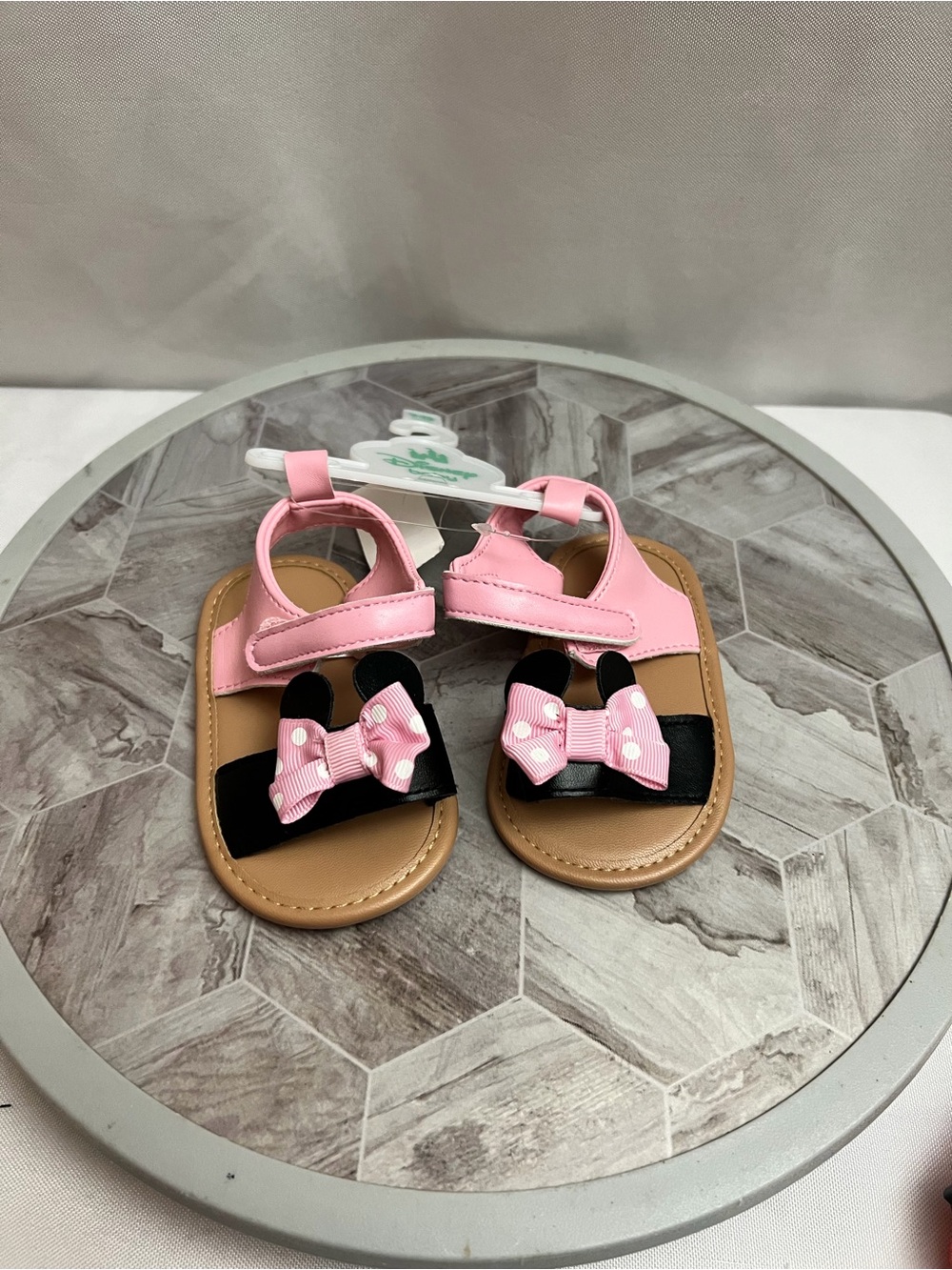 Disney Baby Minnie Mouse Pink Black Bow Sandals Infant Girls 0-3 Months